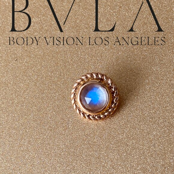 BVLA Raine - Threaded 10.5mm End in Solid 14k Rose Gold Rainbow Moonstone - Picture 5 of 10